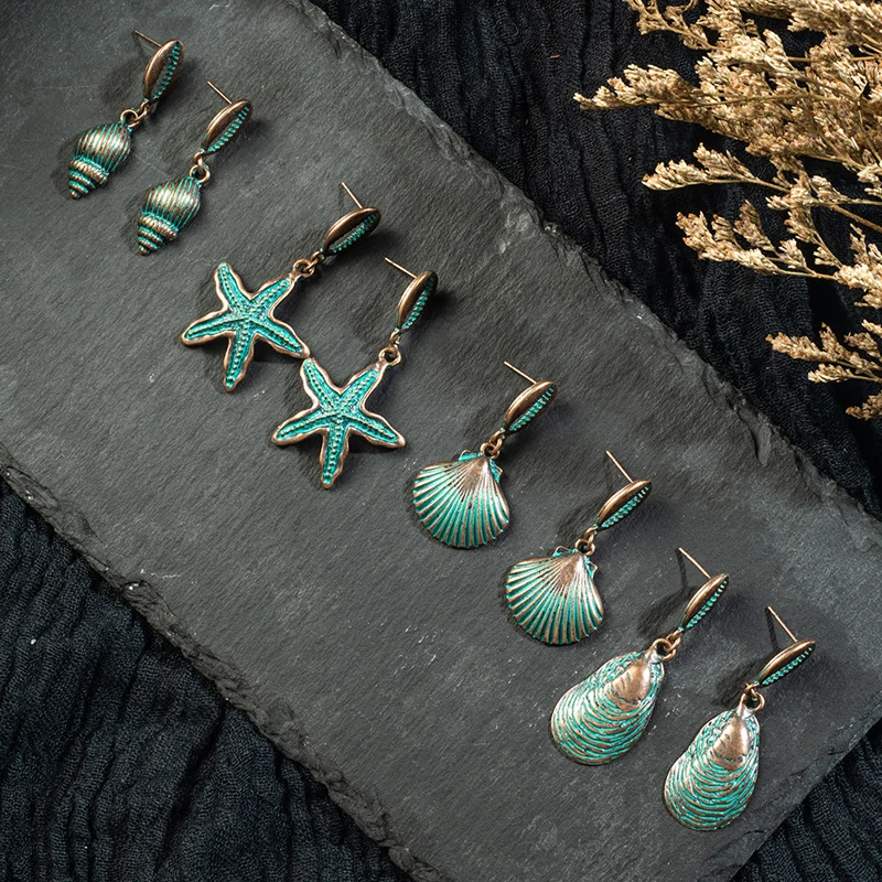 Винтажные Ретро этнические серьги с краской в виде ракушек Морская звезда