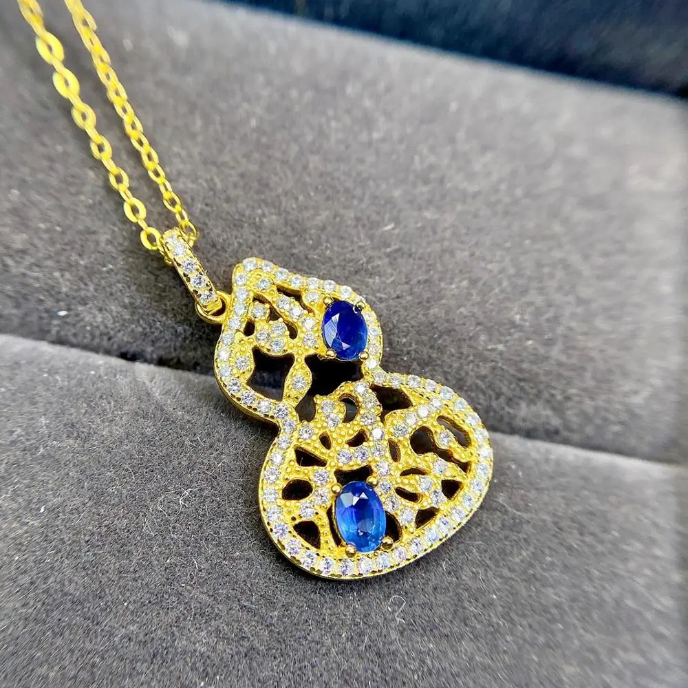 

shilovem 925 silver sterling real Natural sapphire PENDANTS fine Jewelry trendy necklace plant new gift 3*4mm jcz0304861agl