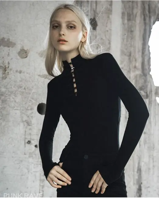 Панковские женские готические топы с высоким воротом и длинными рукавами Cheongsam PT