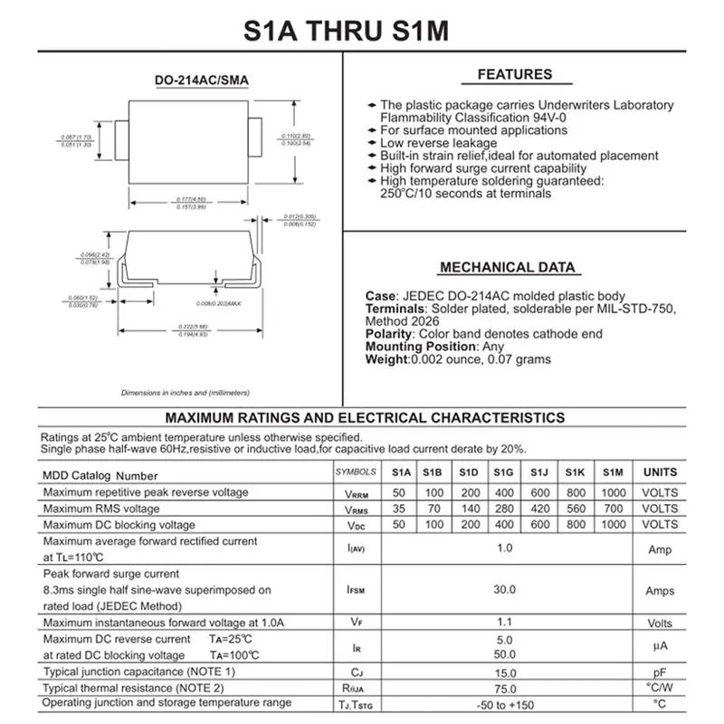 50 шт. SMD выпрямительный диод S1A S3M S1D S1G S2M S1M 3A с алюминиевой крышкой 50В 100V 200V 400V 600V 800V