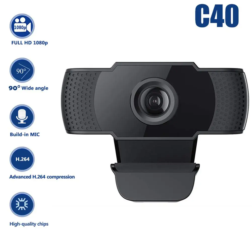 

C40 веб-камера для компьютера, веб-камера HD Pixel 1080P с автофокусом и микрофоном, веб-камера для Windows Win7 8 10 Vista Android TV