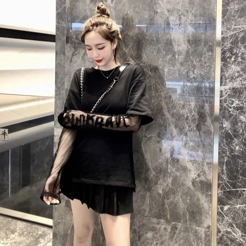 Женская простроченная Сетчатая футболка с длинным рукавом 2020 модная женская