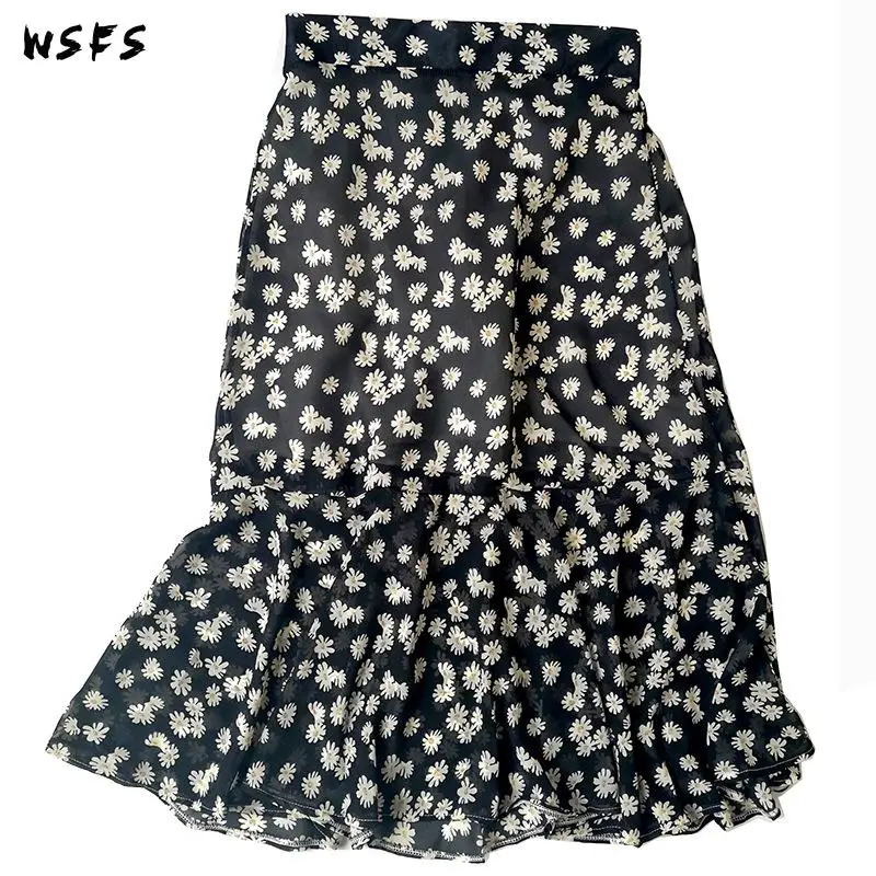 Летняя шифоновая Пляжная Юбка-миди с цветочным принтом | Женская одежда