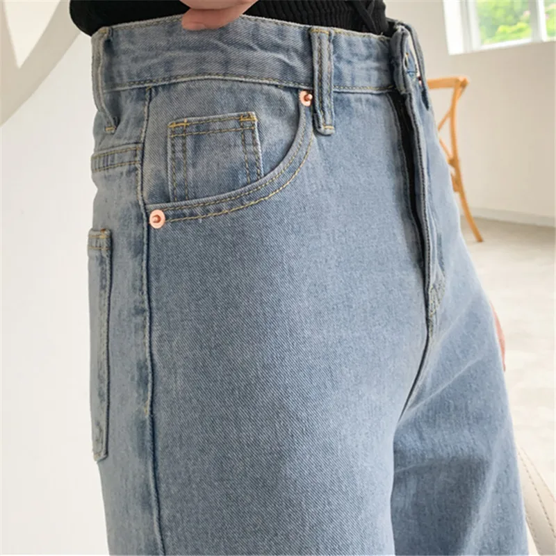 

Fashion Jeans for Women Korean Casual High Waist Jeans Loose Plus size Jeans Long Trousers Female Washed Denim Wide leg Pants