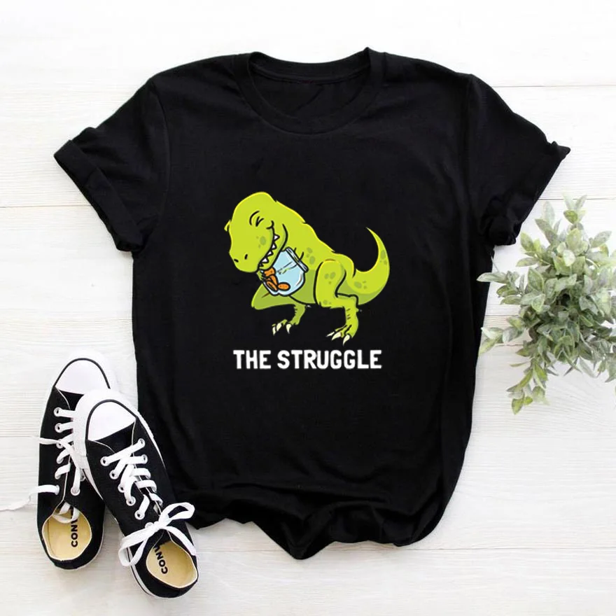 

The Struggle Letters T Shirt for Woman Cute Dinosaur Pattern T-shirt Femme Kawaii Clothes Stranger Things Womans Tshirts Casual
