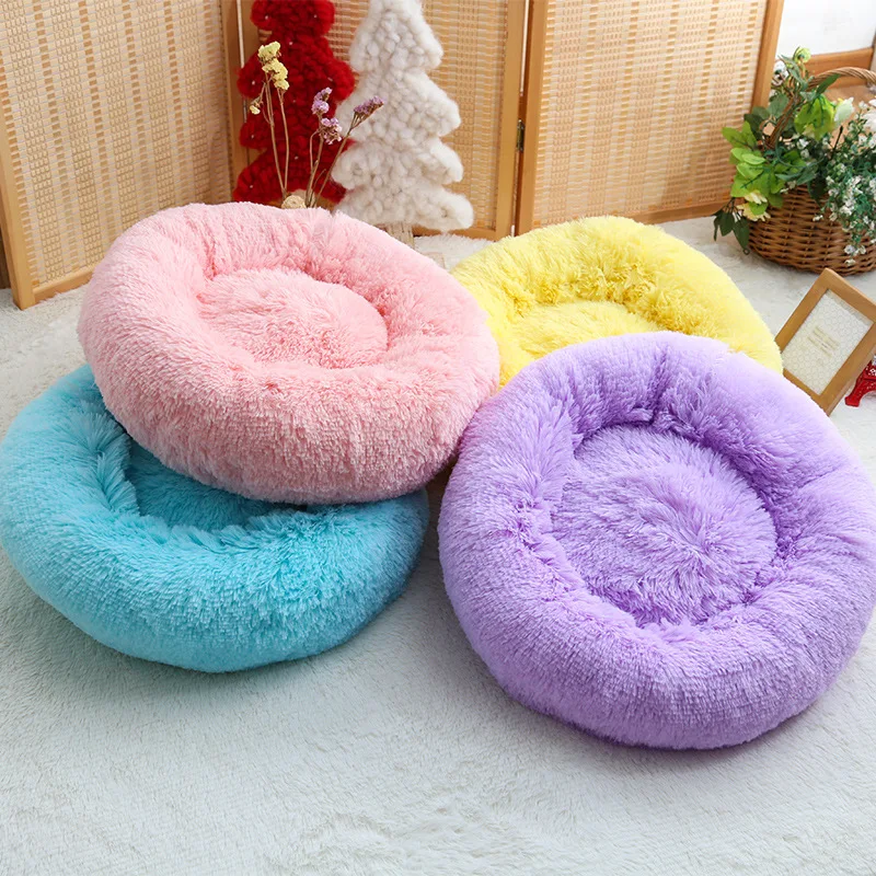 Long Plush Super Soft Dog Bed Pet Kennel Round Sleeping Bag Lounger Cat House Winter Warm Sofa Basket for Small Medium Large | Дом и сад