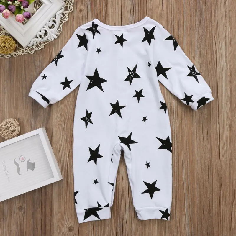 

Pudcoco Boys Jumpsuits Newborn Baby Long Sleeve Star Print Romper Infant Solid Spring Cotton Clothes Outfits 0-18M