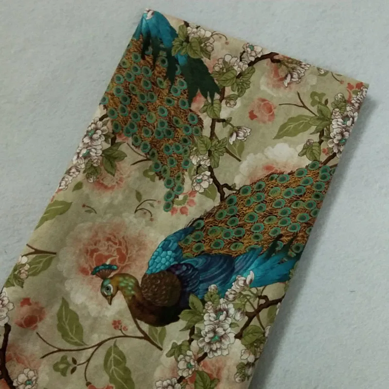 Привлекательная Большая яркая хлопковая ткань с принтом павлина и животного 50x105