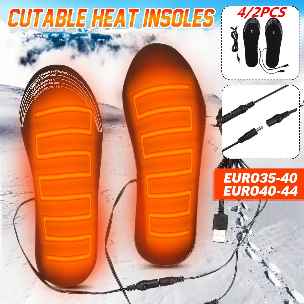 

2/4pcs USB Heated Shoe Insoles Foot Warming Pad Feet Warmer Sock Pad Mat Winter Outdoor Sports Heating Insoles Winter Warm