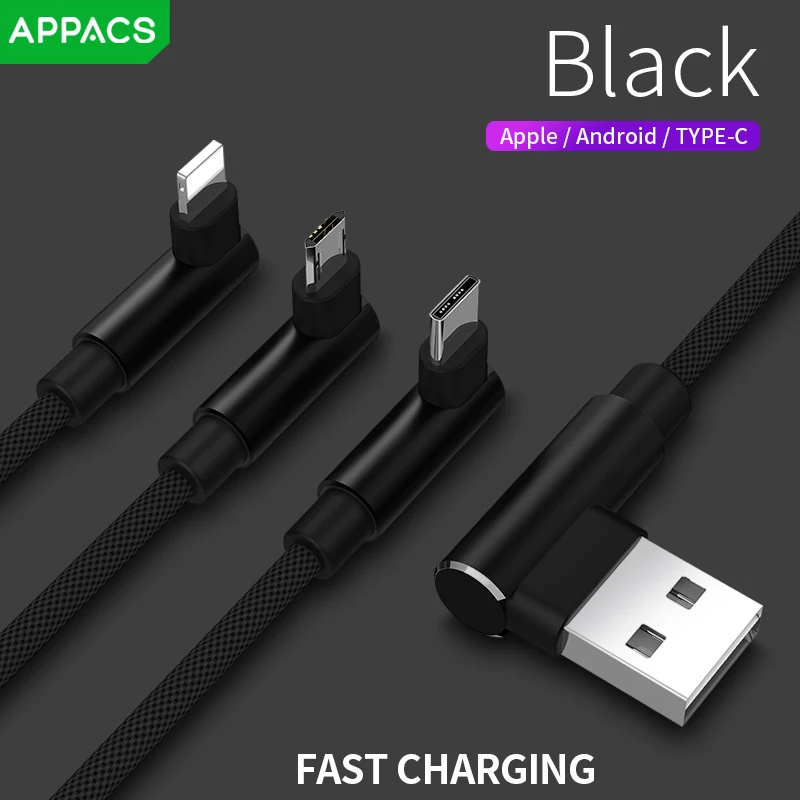 Кабель Micro USB APPACS 90 градусов 2 4 А плетеный кабель для быстрой зарядки и передачи