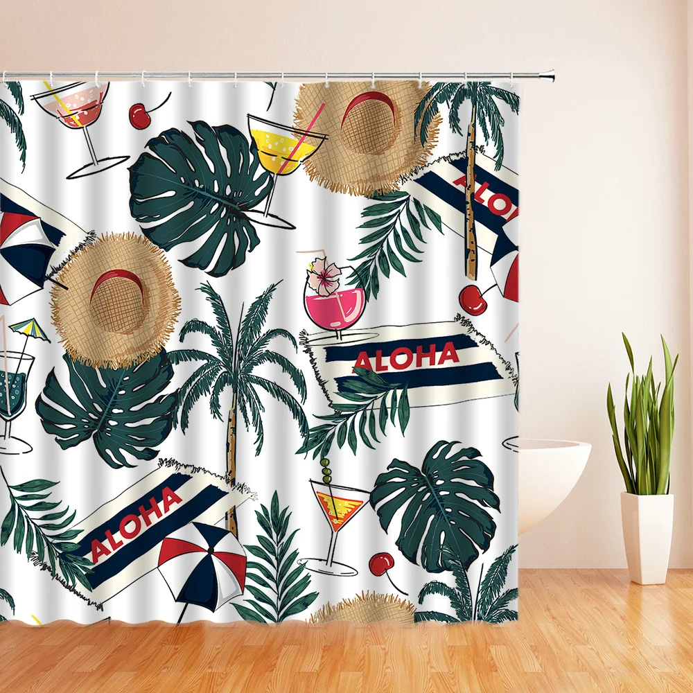 

Tropical Green plant Trees Waterproof Shower Curtains Polyester Fabric with 12 Hooks Bath Curtain Home Decor Bathroom Curtains