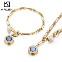 kalen zircon delicate christmas gift necklaces bracelets set bohemian pearl beads charm chunky links chain for women jewelry