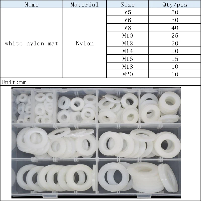 

240/350pcs White Nylon Plastic Flat Washer Set M2M2.5M3M4M5M6M8M10 M12M14M16 M18 M20 Plastic Washer Insulation Leak-Proof Gasket