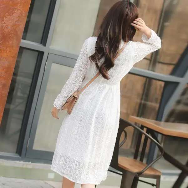 Женское элегантное кружевное платье женское белое Vestidos свободная талия длинный