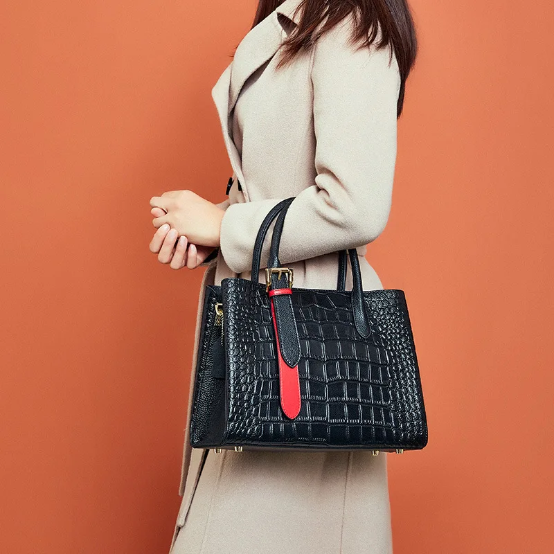 Top-Handle Bags Women Handbags Real Leather Alligator Elegant Hand Bag Female Shoulder Crossbody Bags Commute Work Fashion Totes