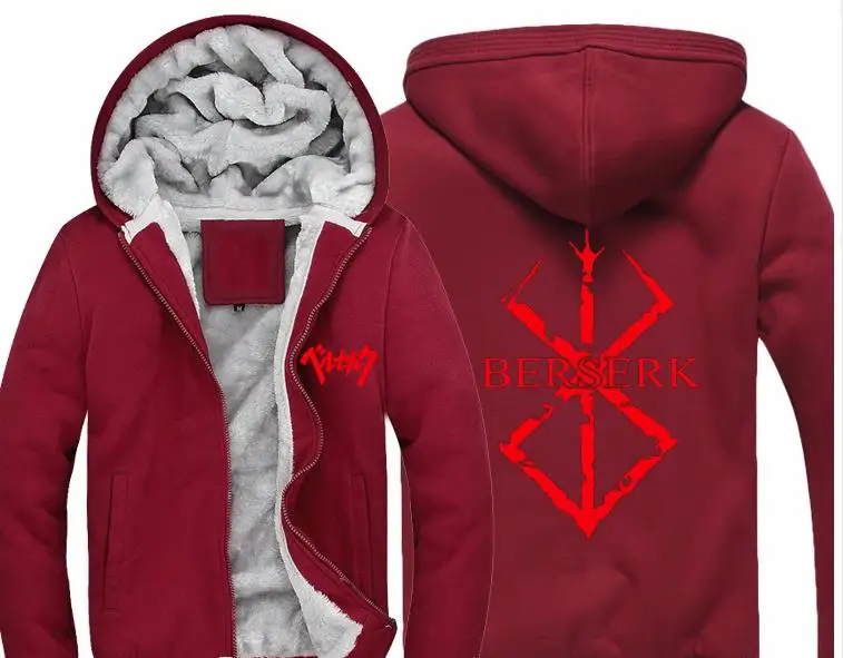 Толстовка с капюшоном Anime Berserk Красная толстовка для мужчин и женщин супер теплая