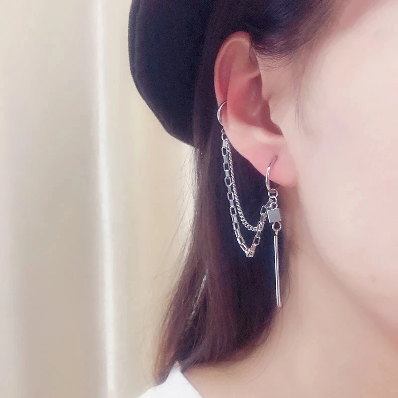2020 Kpop панк Готическая цепочка из нержавеющей стали серьги в стиле хип хоп рок