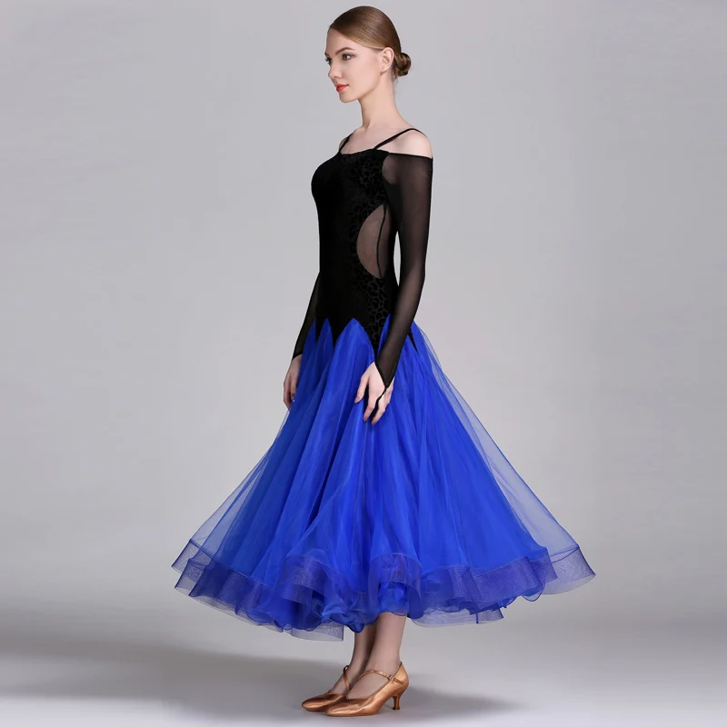 Женское платье для бальных танцев зеленое или синее стандартное танго-вальса