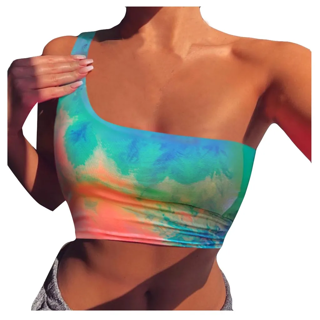 Женская сексуальная крутая майка на одно плечо жилет с открытым фотографическим