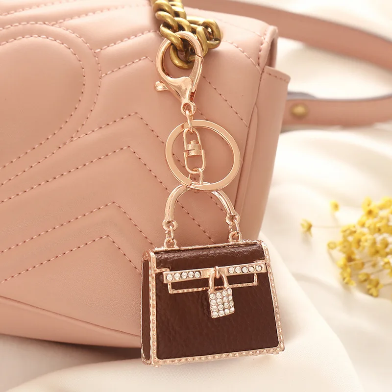 

2020 Fashion Leather Handbag Keychains For Women Rhinestone Handbag Key Chain For Women Car Handbag Pendant Accessories Key Ring