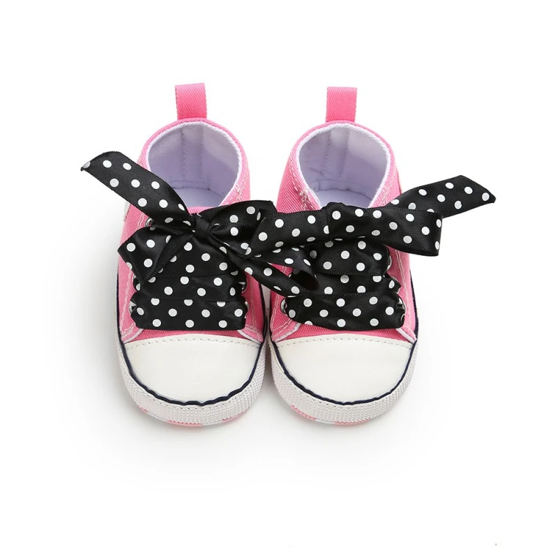 

Spring Canvas Red Ribbon Cute Baby Shoes Newborn First Walkers Polka Dot Baby Girls Shoes