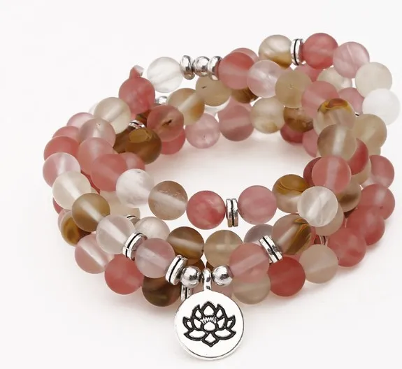 

Браслет из 108 бусин, 8 мм, эластичный регулируемый браслет с лотосом, деревом жизни, буддой, Ом, глазом, чакрами, рейки, Агатом, ониксом, йогой, о...