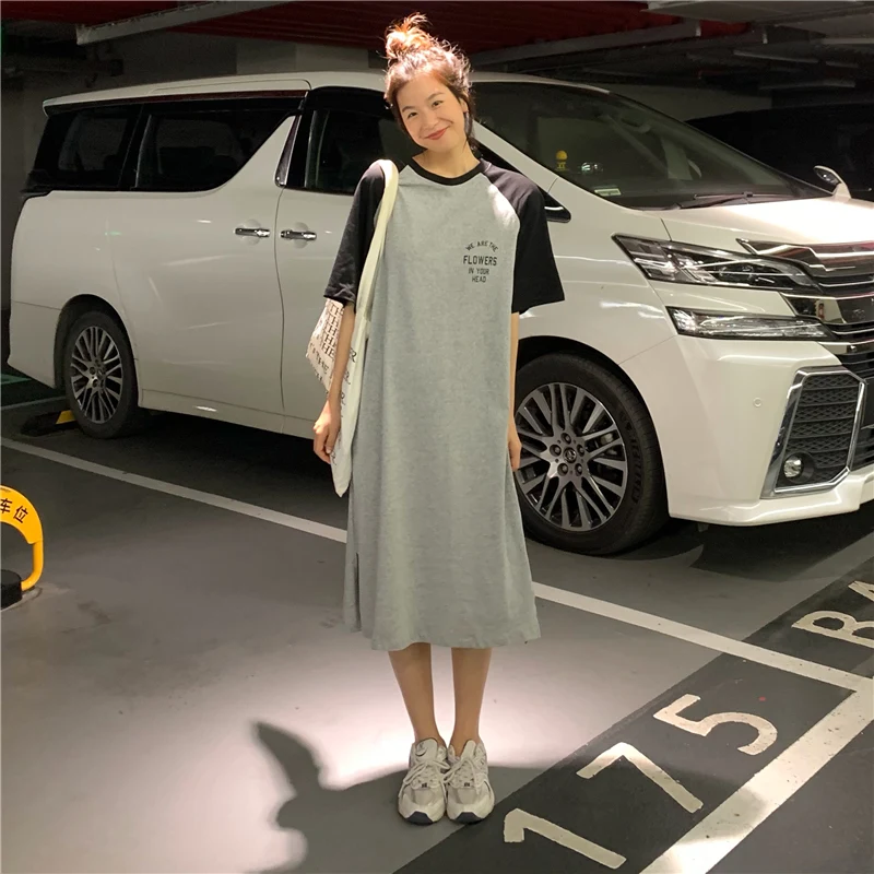 Длинный дизайн рукав реглан модный базовый с буквенным принтом серый черный