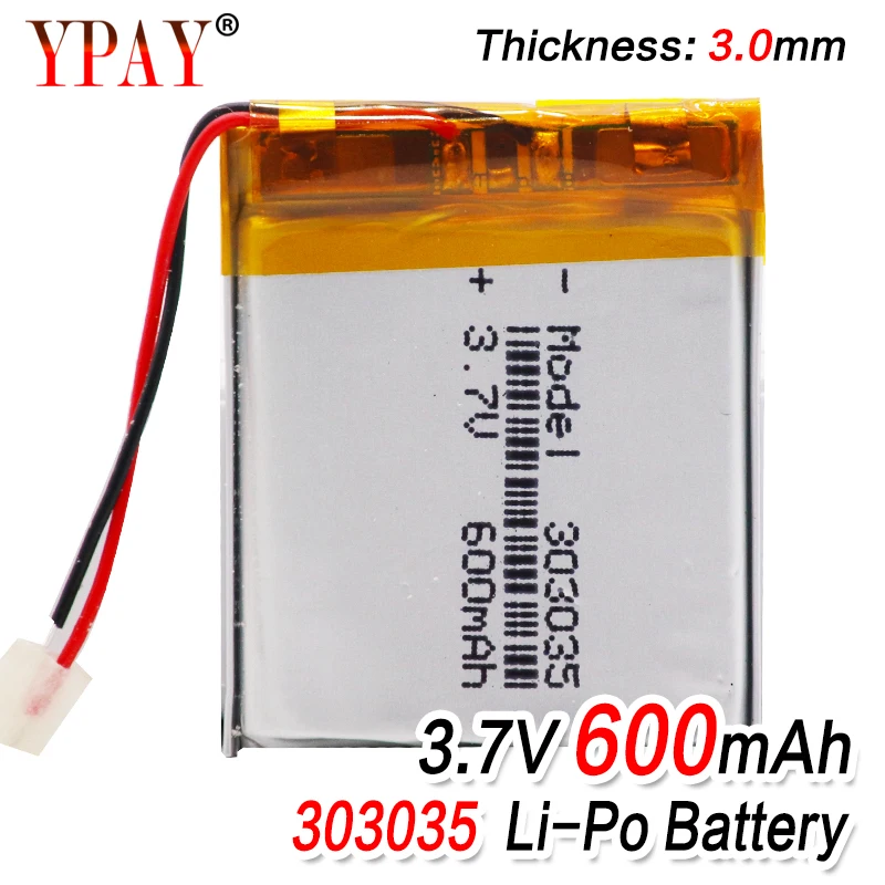 303035 3.7v 600mAh Lithium Ion Li-polymer Battery PCM Protected Selfie Stick Driving Recorder Locator Radio Lipo Bateria - купить по