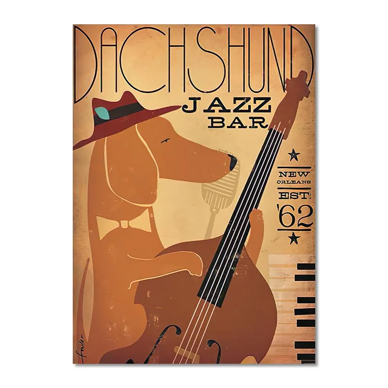 

Современная Настенная Картина на холсте такса Джаз бар картина постер и печать галерея домашний декор