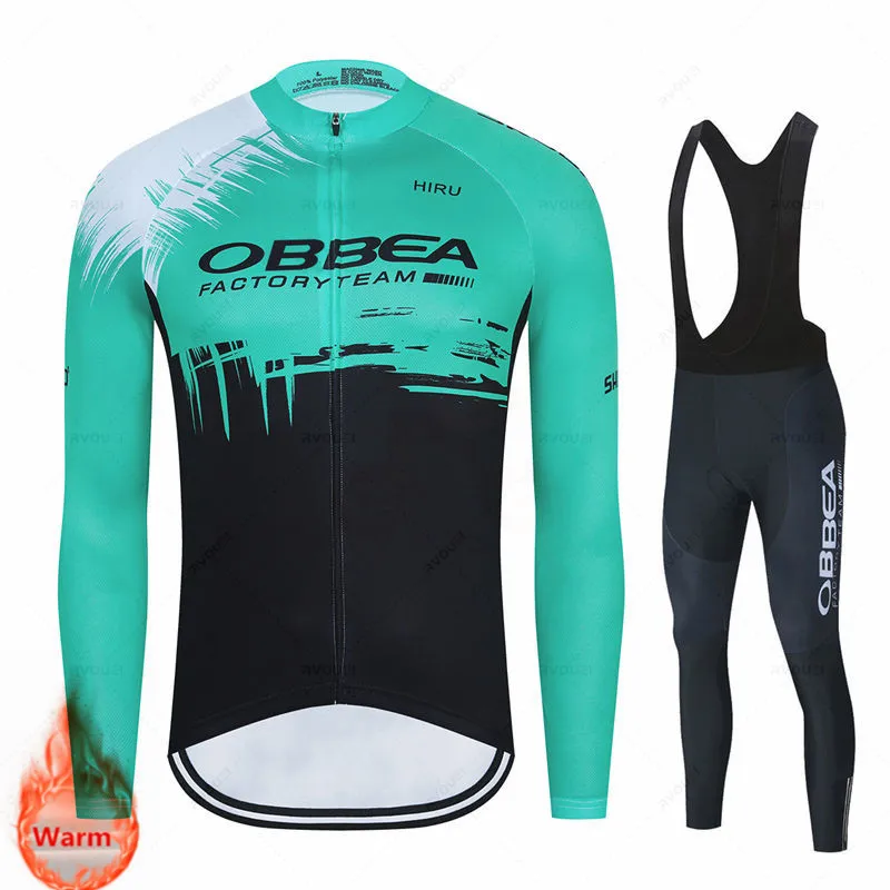 

New Orbeaful Warm Winter Thermal Fleece Cycling Jersey Set Men's Outdoor Riding MTB Ropa Ciclismo Bib Pants Set Cycling Clothing