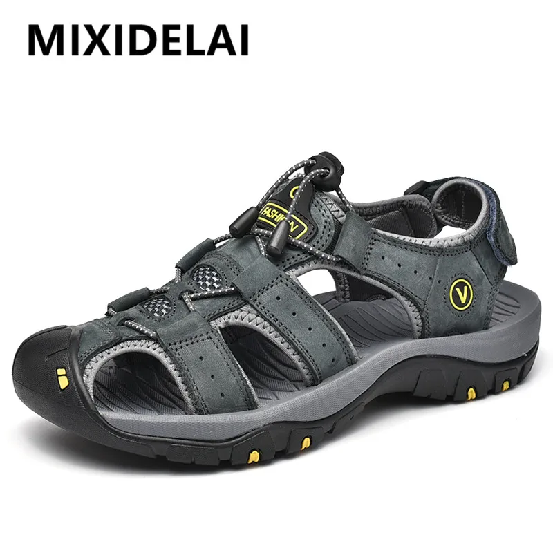

MIXIDELAI Genuine Leather Men Shoes Summer New Large Size Men's Sandals Men Sandals Fashion Sandals Slippers Big Size 38-47