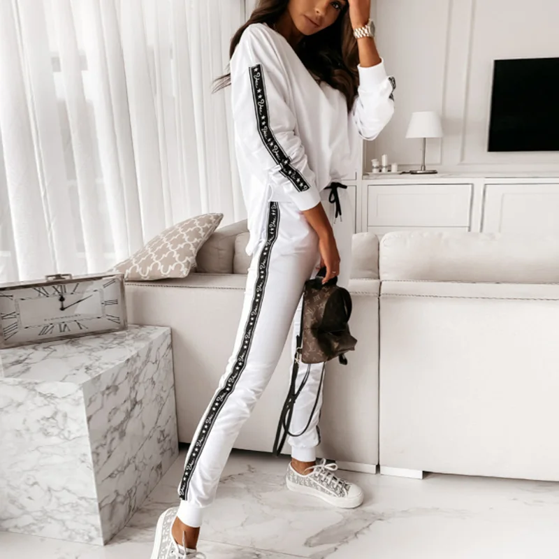 

Spring Autumn Long Sleeve Sweatshirt Tops Suits solid Casual Women Two Piece Sets 2021 Pocket Pants Sportswear Tracksuit Outfit