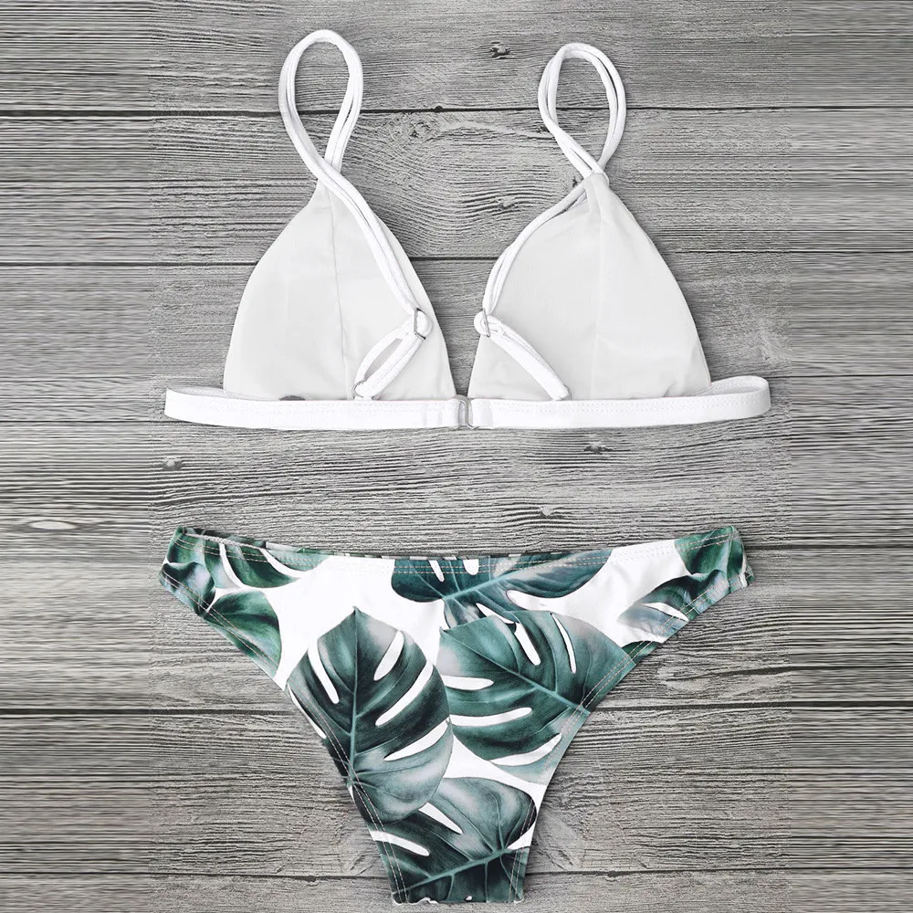 

Women Swimwear Bikini Set Print Leaves Push-up Padded Bathing Fashion Swimwear Women 2020