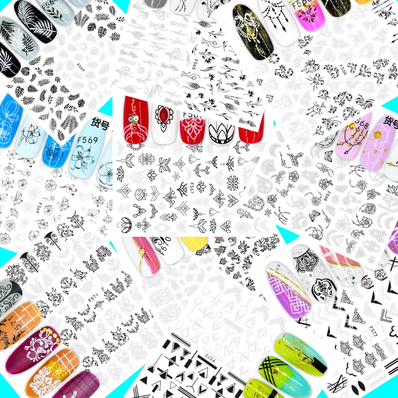 

10pcs 3D Nail Sticker Decals Mandala Leaf Geometry Crystal Nail Art Decorations Stickers Sliders Accessories Nails Decoraciones