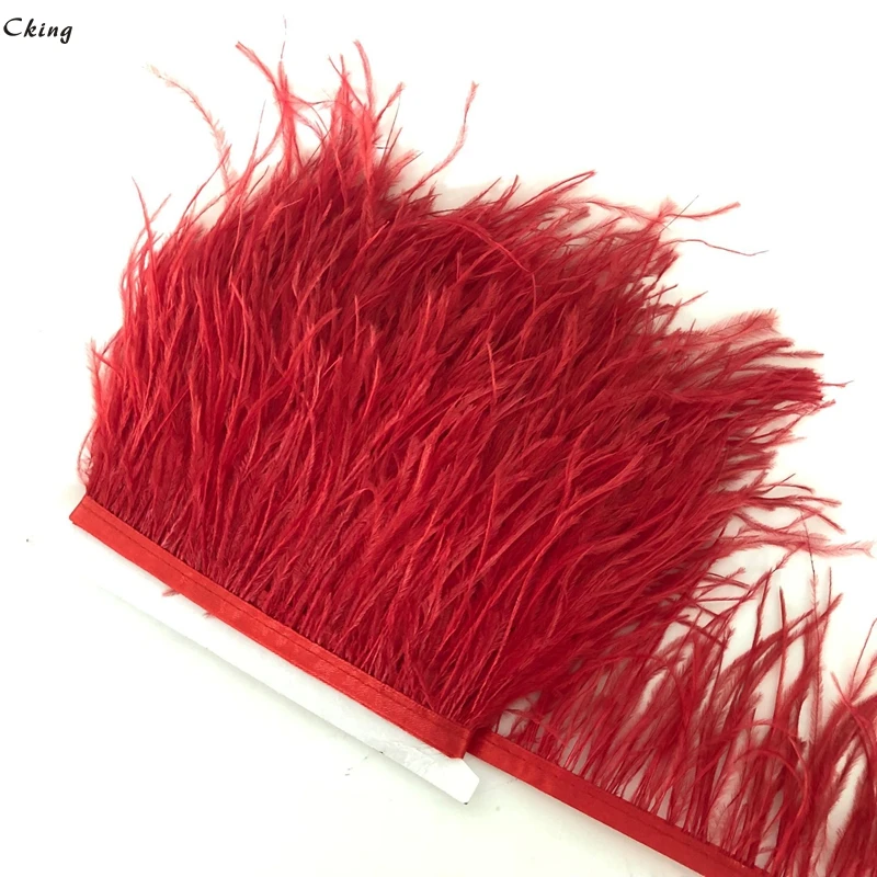 

10 Meter 8-10CM Width Red Dyed fluffy Ostrich feather trims Fringe DIY Crafts Sewing Fabric Clothes Ribbon Lace Plumes Accessory
