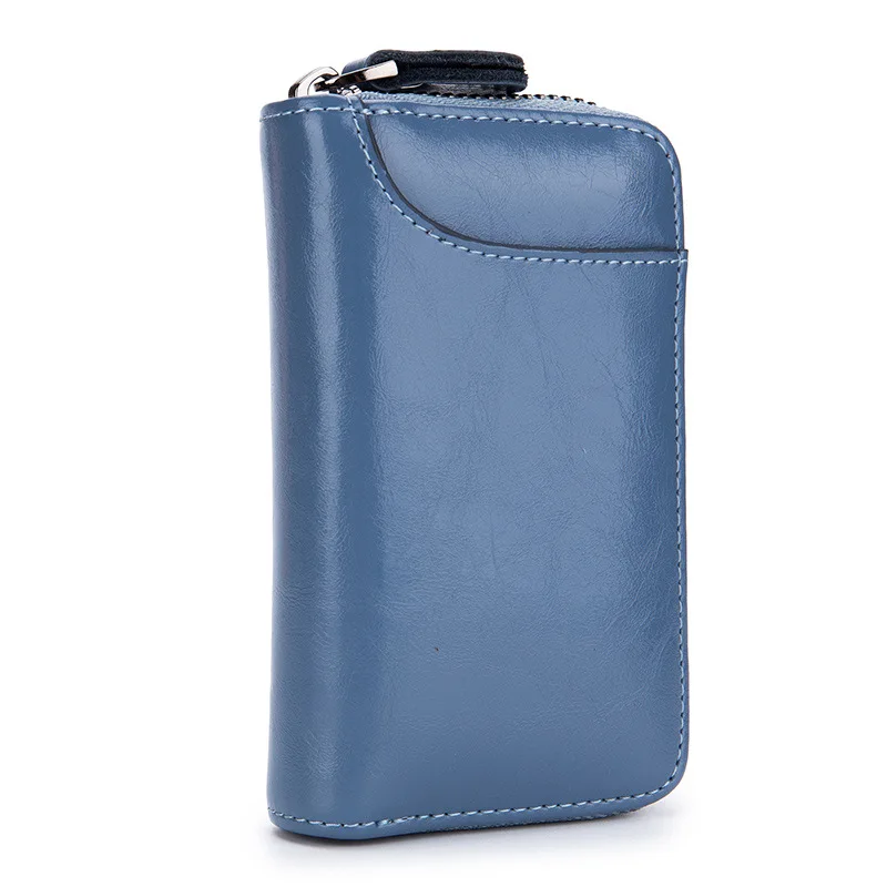 Light Blue GO-LUCK/брендовый кошелек унисекс из натуральной кожи на молнии с автомобильными клавишами для мужчин и женщин, Повседневная Сумка-клатч, сумка для ключей с отверстием для рук, 1 бит, чехол для карт - Цвет: Light Blue