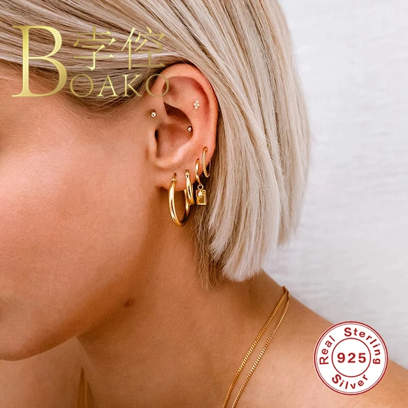 

BOAKO 925 Sterling Silver Earrings Dangle Anise Star Earrings For Women Diamond Luxury Fashionable Zircon Silver/Gold Jewelry