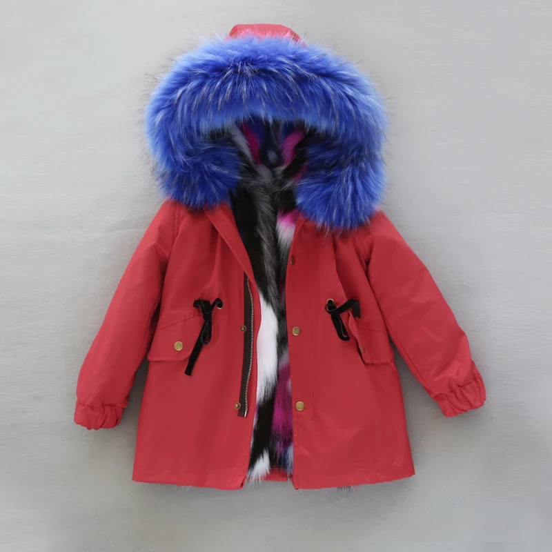 Теплое пальто с мехом для девочек детская зимняя куртка со съемной подкладкой из