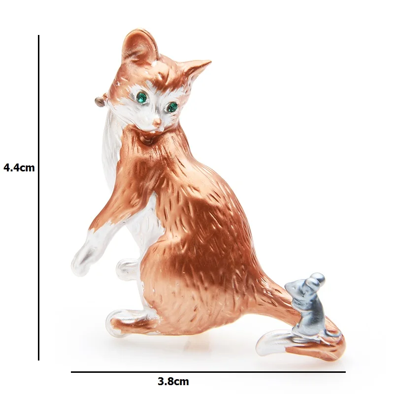 Wuli& baby, эмалированная кошка, играющая в броши с изображением мыши, Женская Коричневая и желтая кошка, животное, повседневная Банкетная брошь, булавки, подарки на год