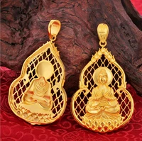 hi weight heavy hot hollow flame guanyin pendant 24k real yellow solid gold plated mens pendant classic male jewelry gift