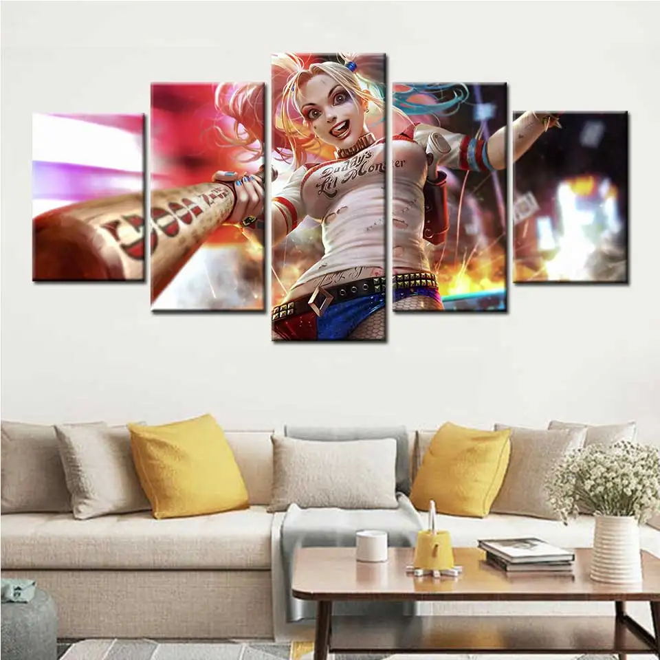 Харли Квин комиксы плакат 5 шт. стены Искусство Холст Живопись Домашний декор для