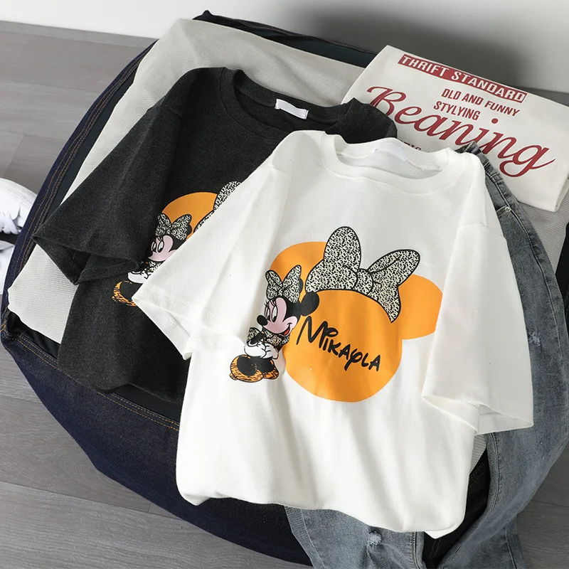 Женская футболка с короткими рукавами летняя хлопковая свободная коротким