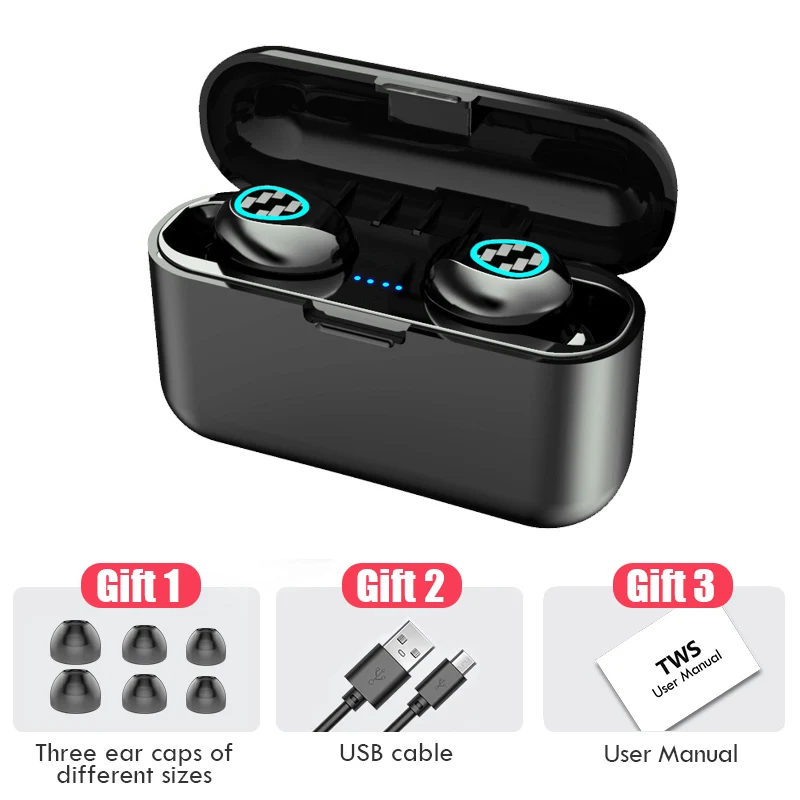 

Bluetooth-наушники Tws с зарядным футляром, 2000 мА ч, с микрофоном