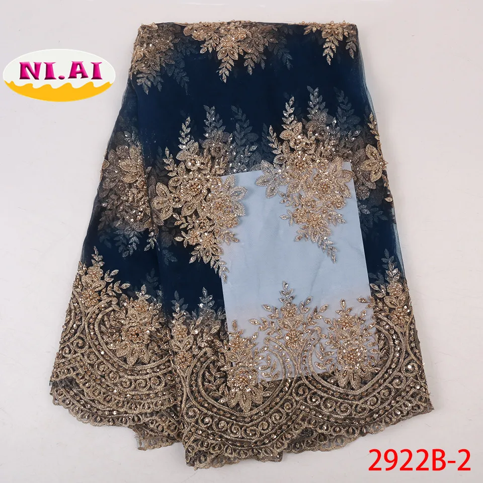 NIAI Золотое новейшее Африканское кружевное платье ручной работы из бисера для