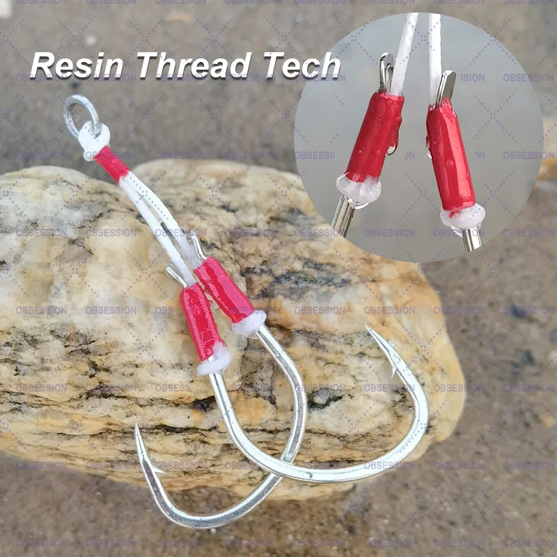 OBSESSION 10pcs1/0-9/0 Sea-bream Assist Barbed Hook Carbon Steel Slow Jigging Hooks Sea Fishing Pike Fishing Hook Accessories