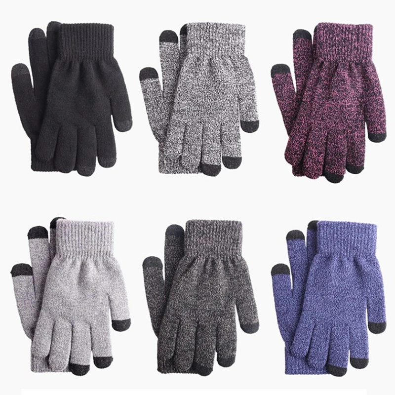 Новые теплые вязаные перчатки для мужчин и женщин с бархатной подкладкой
