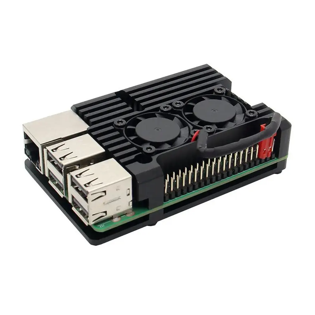 Алюминиевый Чехол для Raspberry Pi 3 с двойным охлаждающим вентилятором металлический