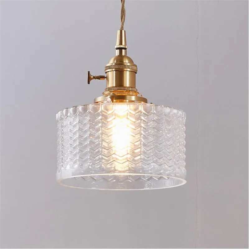 

Luxurious Modern Clear Glass Copper Suspension for Dining Room Foyer Bedside Glass Drop Light 1903