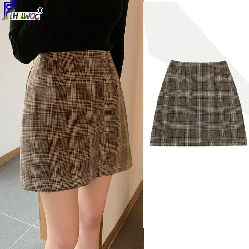 Женское клетчатое мини платье милая винтажная юбка с высокой талией в японском