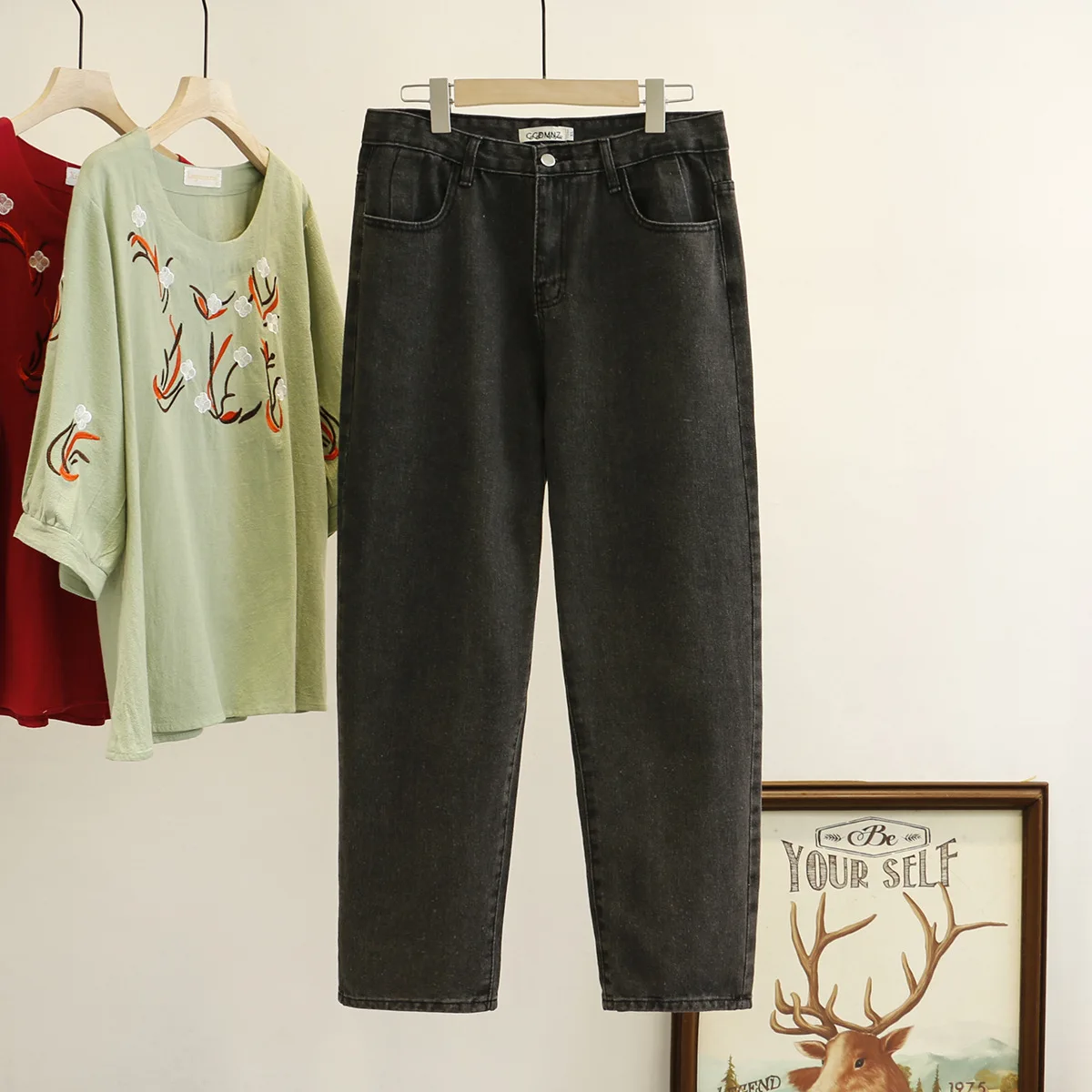 Женские джинсы размера плюс повседневные штаны-шаровары с высокой талией весна